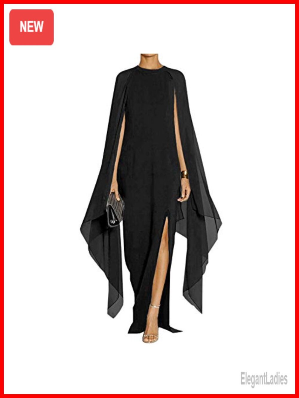 Elegant High Split Maxi Evening Gown with Cape Sleeve